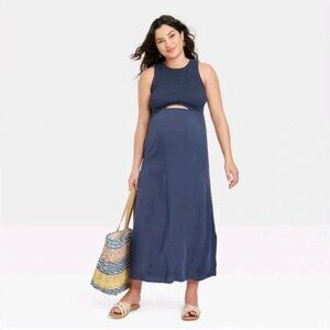 Isebel By Ingred&isabel. Smocked Cut Out Maxi Maternity Dress, Maternity, Blue.